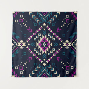 Tenture Navajo tribal foncé, géométrique vintage.