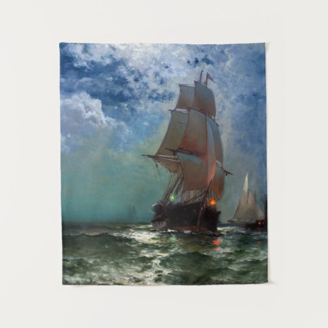 Tenture Navires naviguant la nuit par Edward Moran (Devant)