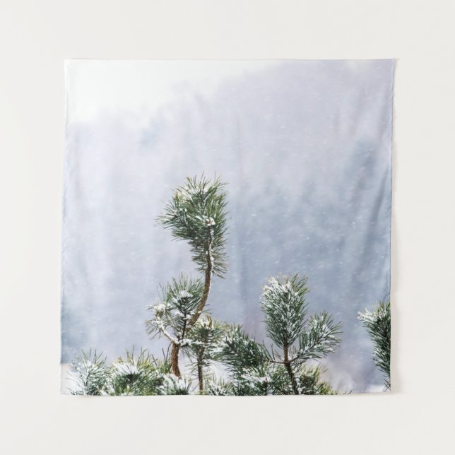 TENTURE NEIGE COUVERT DE FEUILLES VERTES ARBRE (Devant)