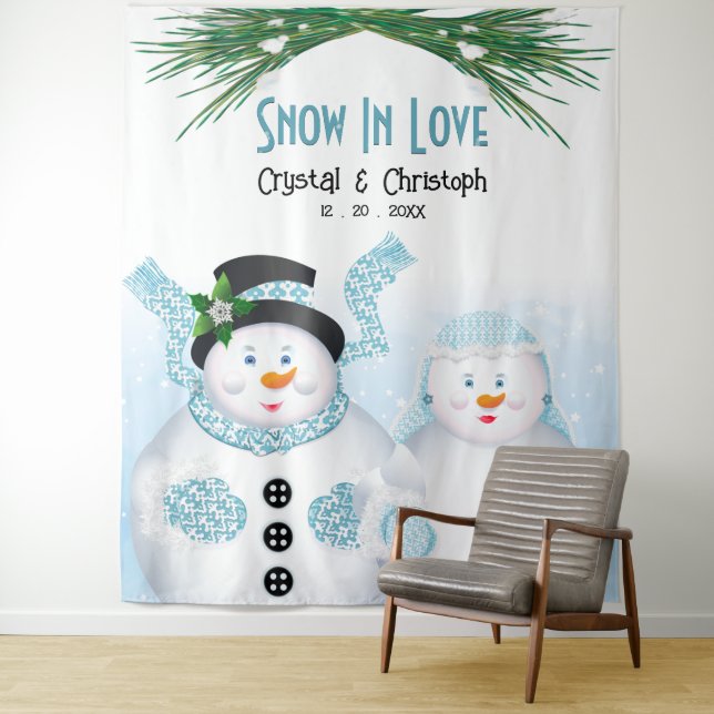 Tenture Neige dans l'amour Mariage d'hiver fond (En situation)