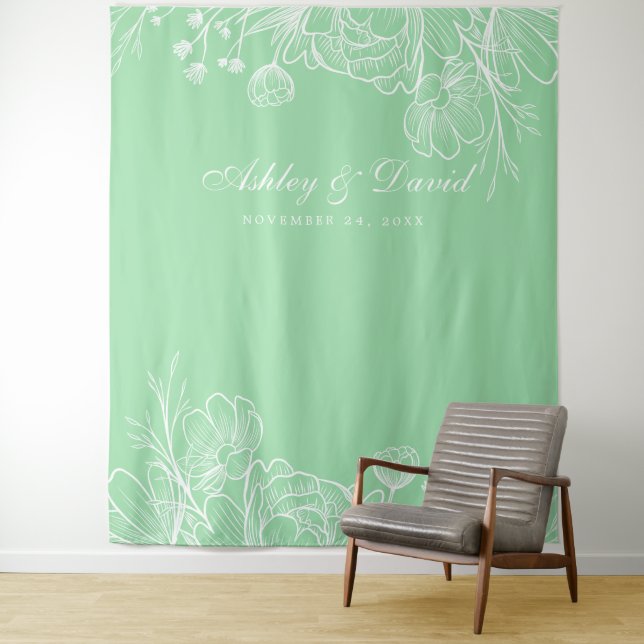 Tenture Neo Mint Moderne Blanc Floral Photo Booth Arrière- (En situation)