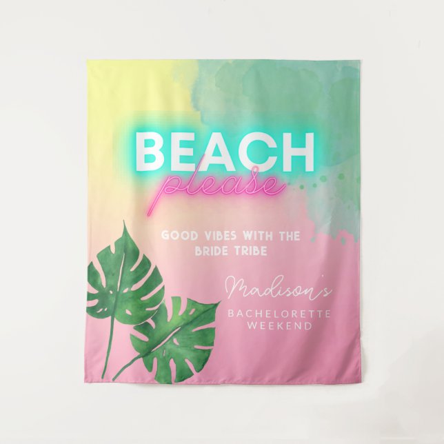 Tenture Neon Beach Please Enterrement de Vie de Jeune Fill (Devant)