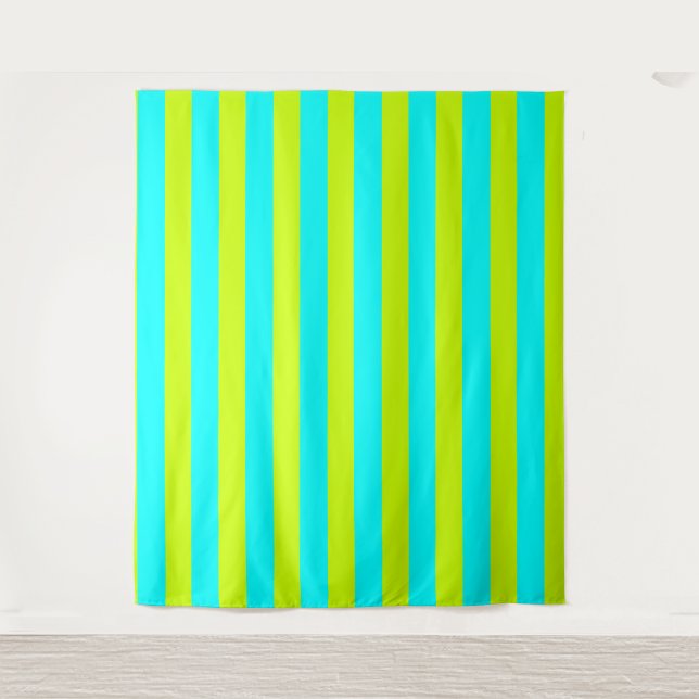 Tenture Neon Lime Jaune et Neon Cyan Cool rayé (Devant)