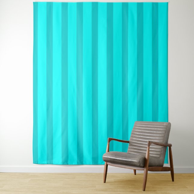 Tenture Neon Turquoise et Neon Cyan Cool rayé (En situation)