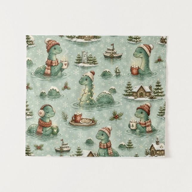 Tenture Nessie de Noël Monstre du Loch Ness Confortable Cr (Devant (Horizontal))