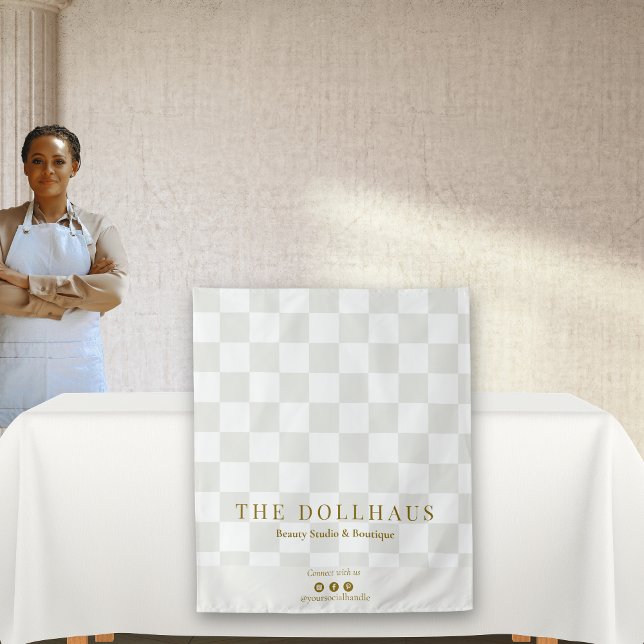 Tenture Neutral Tan Checkered Business Name Table Runner (Créateur téléchargé)