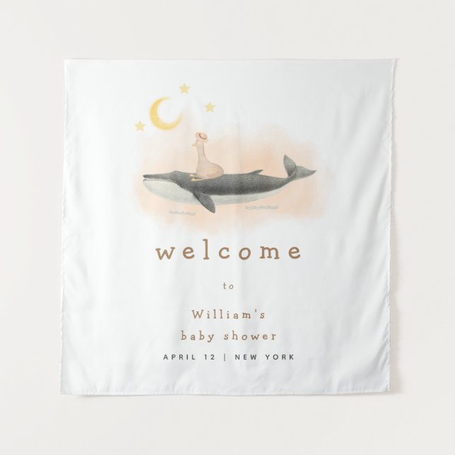 Tenture Neutral Vintage Whale & Baby shower Canard Bienven (Devant)