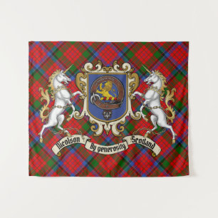 Tenture Nicolson Clan Badge & Unicorns avec Tartan