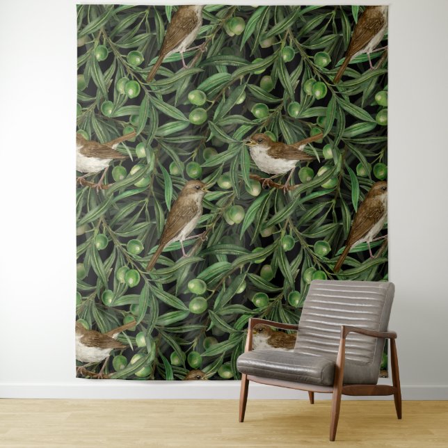 Tenture Nightingales dans l'olivier 3 (En situation)
