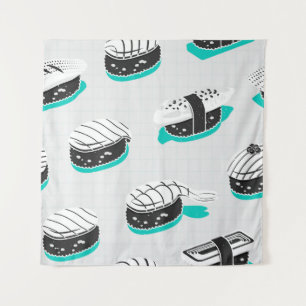 Tenture Nigiri sushi, motif vintage néon.