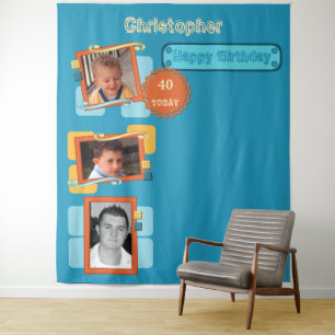 Tenture N'importe quelle photo d'âge 40ème fête bleue fond
