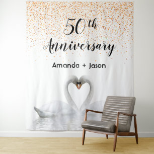 Tenture Noces d'or 50e anniversaire cygnes blancs amoureux