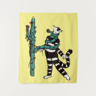 Tenture Noël Chat Et Cactus Étranges Noël