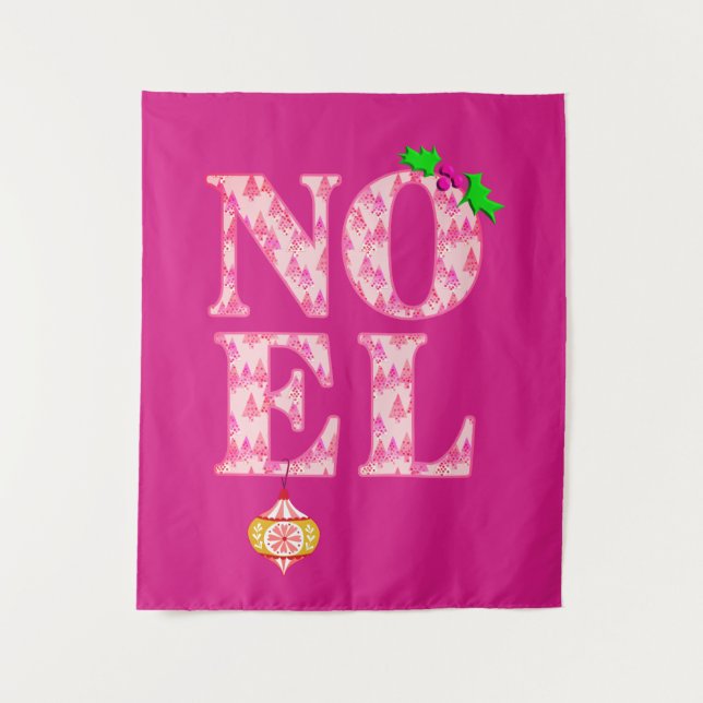 Tenture NOEL dans un Motif d'arbre de Noël rose (Devant)