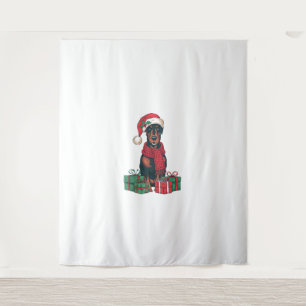 Tenture Noël Éclairage Père Noël Doberman Chien Noël
