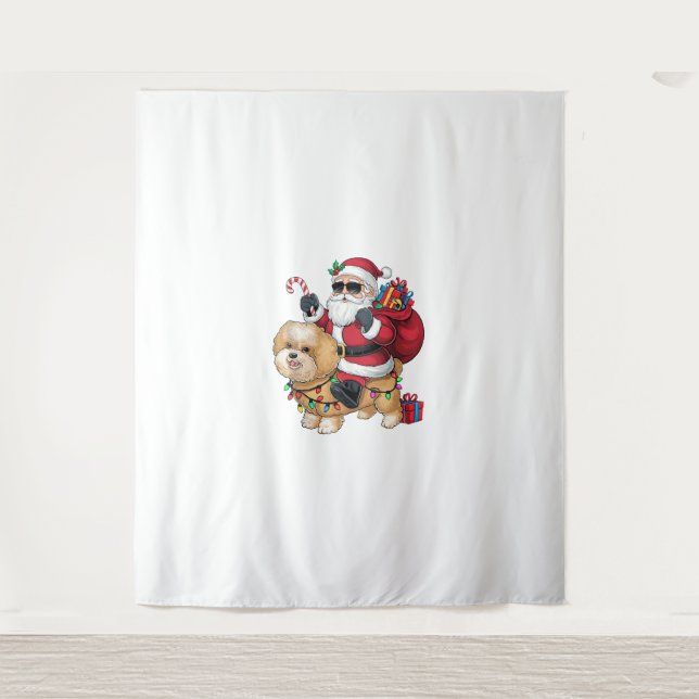 Tenture Noël Éclairage Père Noël équitation Chow Chien de  (Devant)