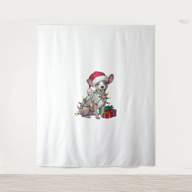 Tenture Noël Éclairage Santa Chapeau Mexicain Chiens sans  (Devant)