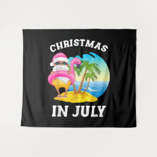 Tenture Noël en Juillet Santa Flamingo Piscine Été