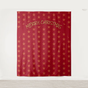 Tenture Noël Fête Étoiles Dorées Fond Rouge