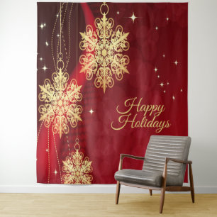Tenture Noël Fête Rouge Golden Snowflics