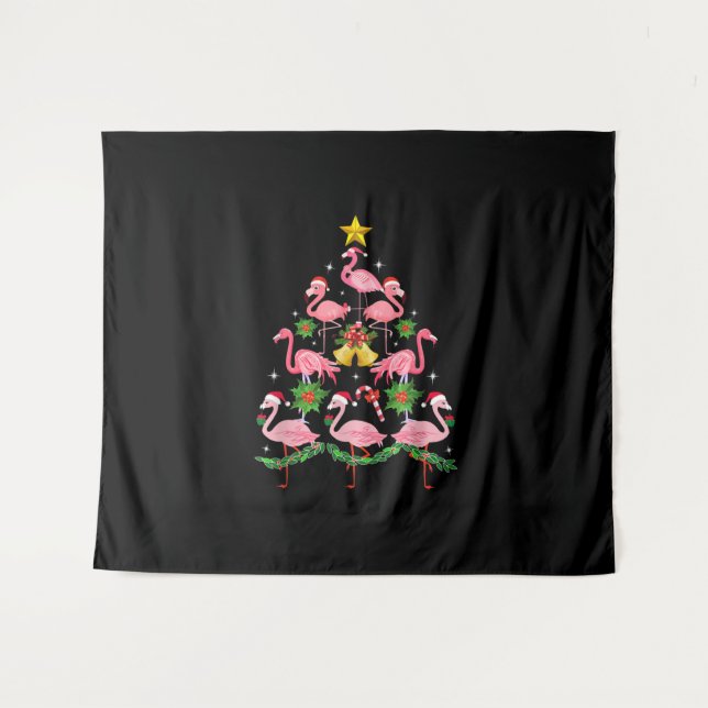 Tenture Noël - Joli Flamant rose sapin de Noël (Devant (Horizontal))