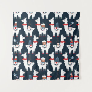 Tenture Noël lamas sans couture motif