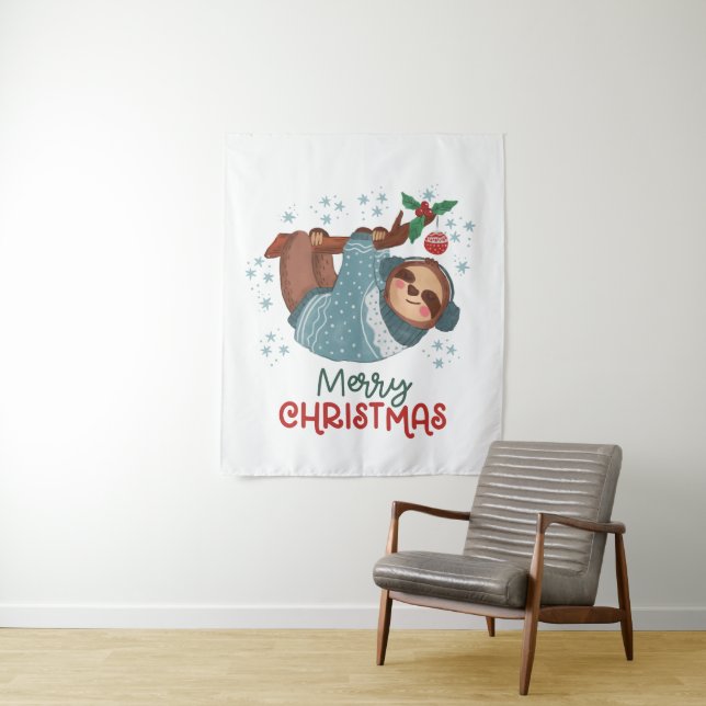 Tenture Noël Paresseux Fainéant (En situation)