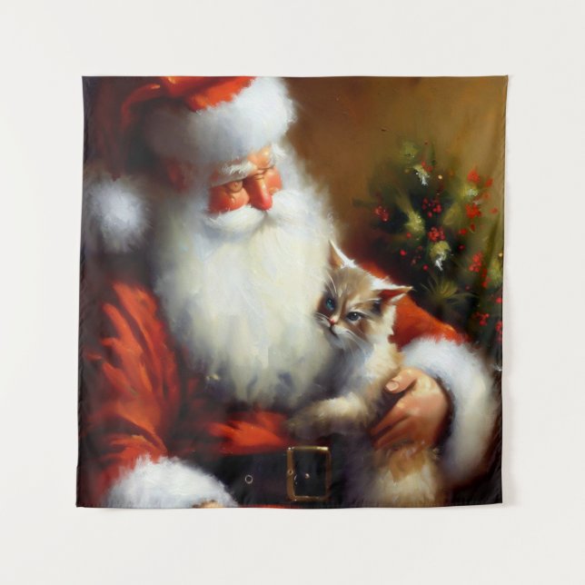 Tenture Noël Père Noël et un chat 3 (Devant)