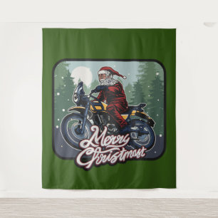 Tenture Noël Santa Claus équitation Moto fond