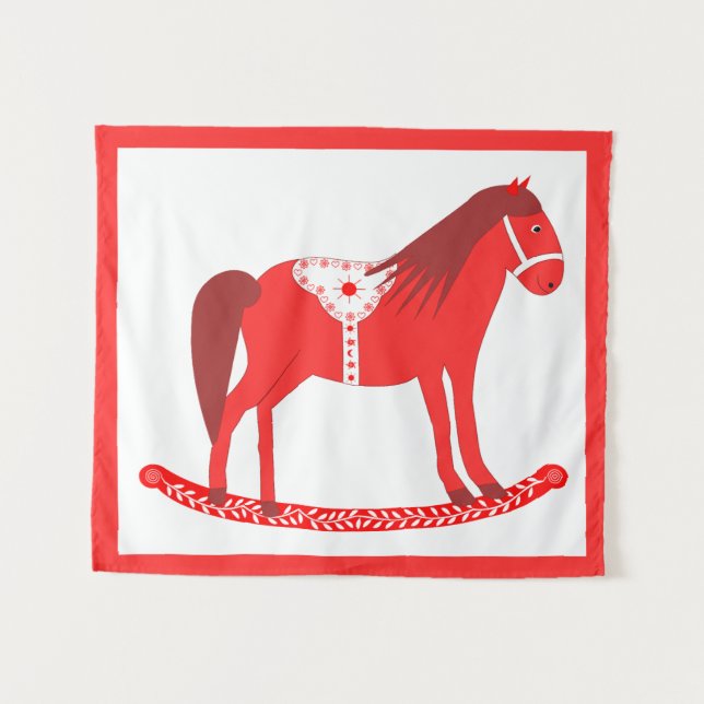 Tenture Noël scandinave Cheval Rocking (Devant (Horizontal))