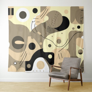 Tenture Noir blanc beige, formes blanches design moderne