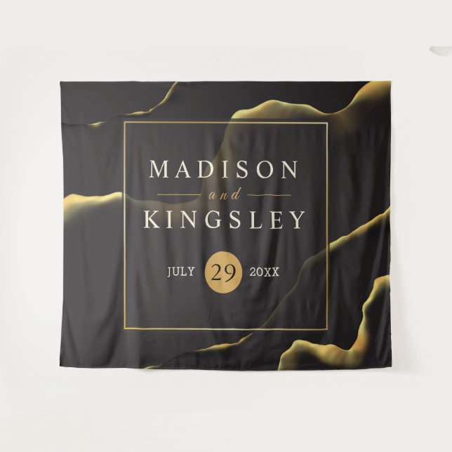 Tenture Noir et or 💍 huile d'encre Abstraite moderne (Devant (Horizontal))