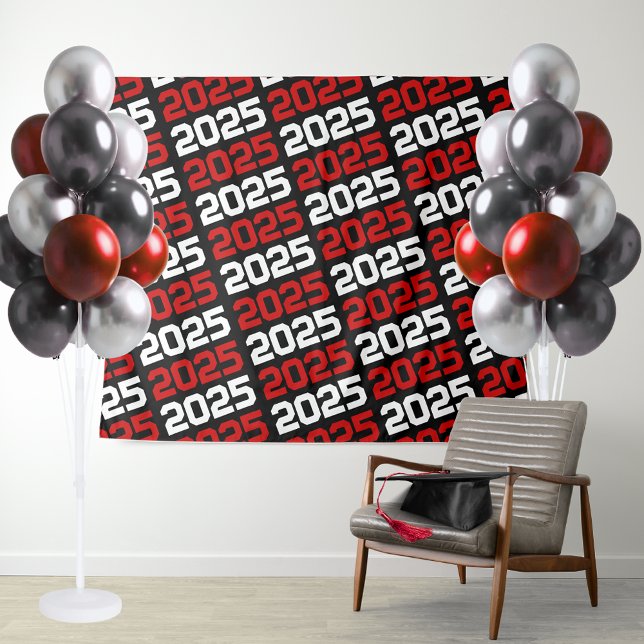 Tenture Noir et rouge N'IMPORTE QUELLE classe Année d'obte (Black and Red Repeating Class Year Background. Great for photo booths, display tables & more! )