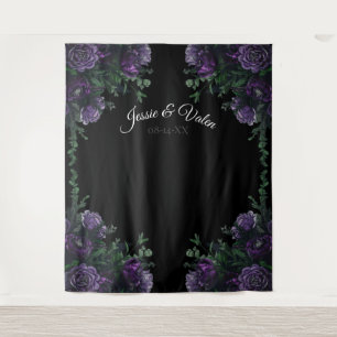 Tenture Noir Fleurs Violettes Élégantes Mariage Gothique