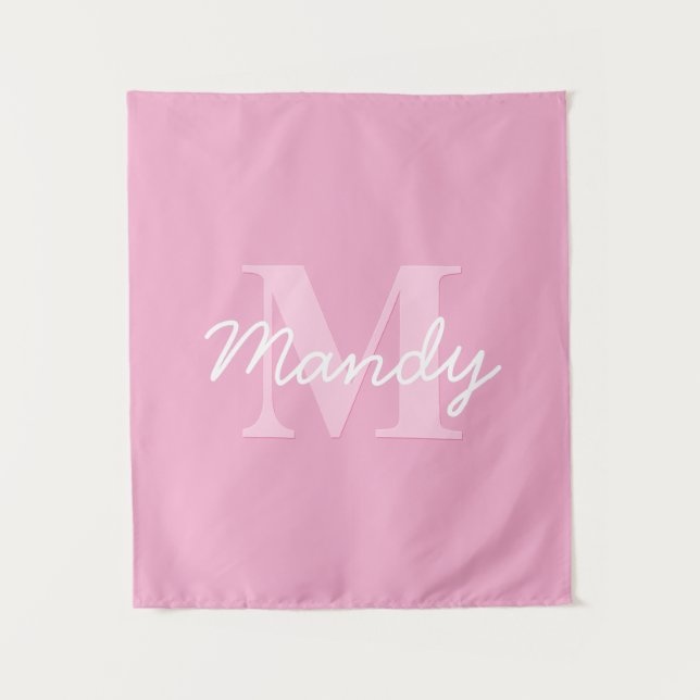 Tenture Nom cursif mignon et monogramme | Rose (Devant)