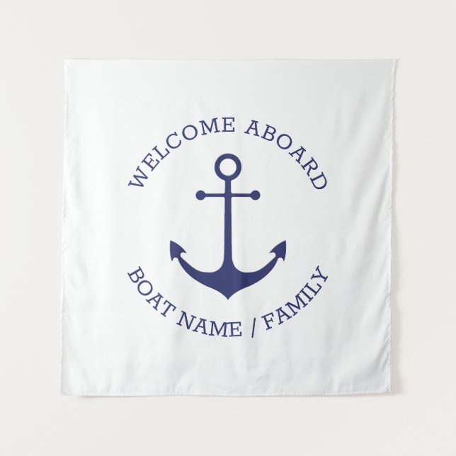 Tenture Nom de bateau personnalisé Bienvenue à bord de l'a (Devant)