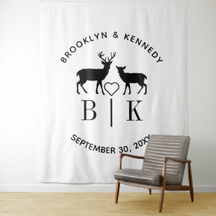 Tenture Nom de couple Deer Monogram Mariage campagnard rus
