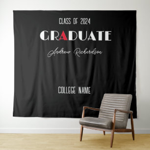 Tenture Nom de graduation noir minimaliste blanc rouge