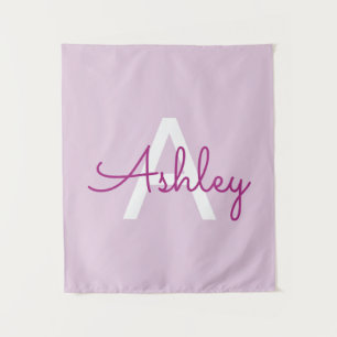 Tenture Nom de script & monogramme Magenta & Violet clai