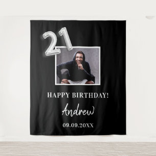 Tenture nom de type photo noir pour fête d'anniversaire 21