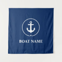 Nom du bateau nautique Ancre corde Carré bleu mari