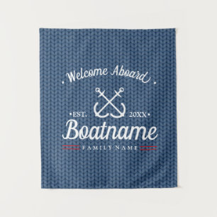 Tenture Nom du bateau nautique Laine d'hiver bleue personn