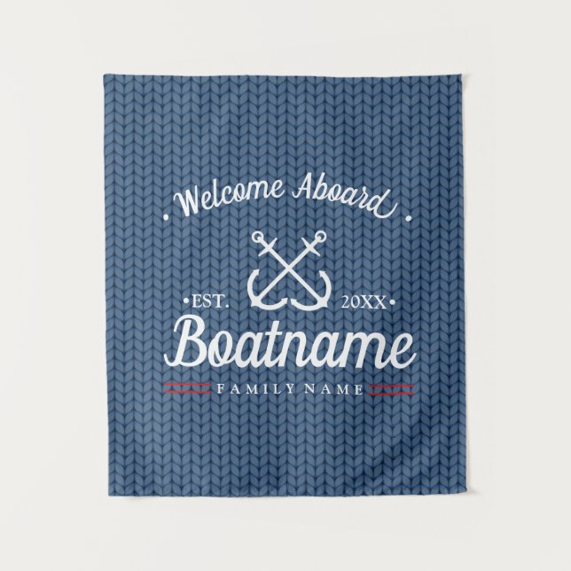Tenture Nom du bateau nautique Laine d'hiver bleue personn (Devant)