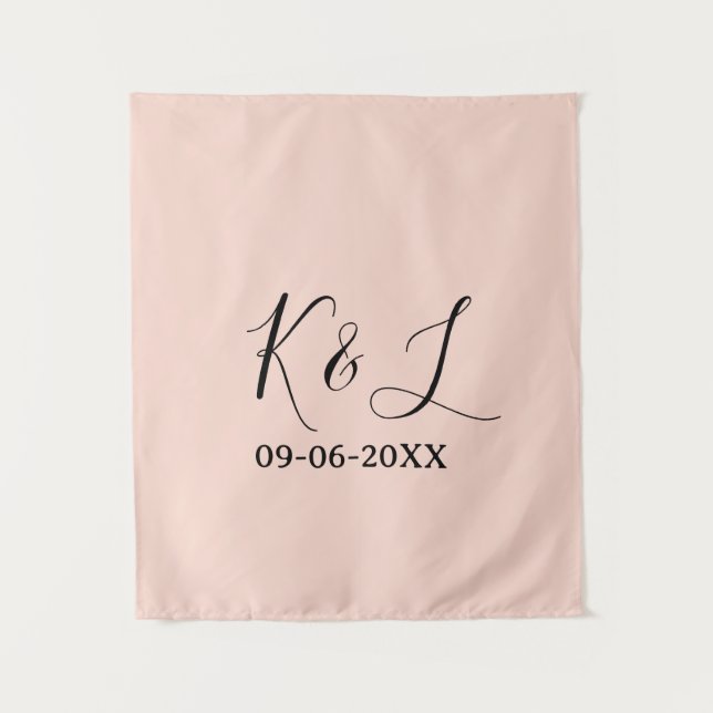 Tenture nom du couple de mariage lettre date fond pastel r (Devant)