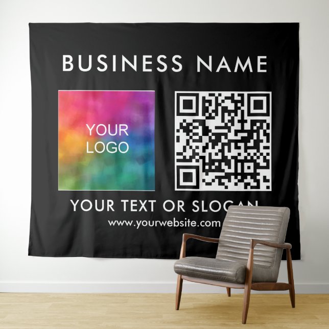 Tenture Nom du logo professionnel personnalisé Code QR XL  (En situation (horizontale))
