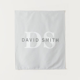 Tenture Nom et monogramme modernes   Blanc gris clair et f