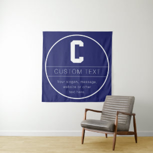 Tenture Nom unique & modèle de monogramme Bleu marine