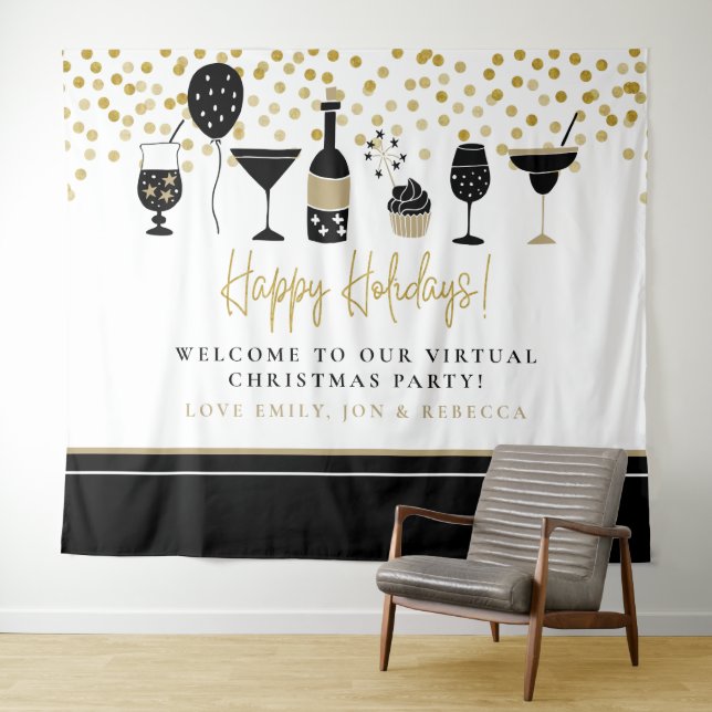 Tenture Noms de fonds de party virtuel pour les Fêtes (En situation (horizontale))