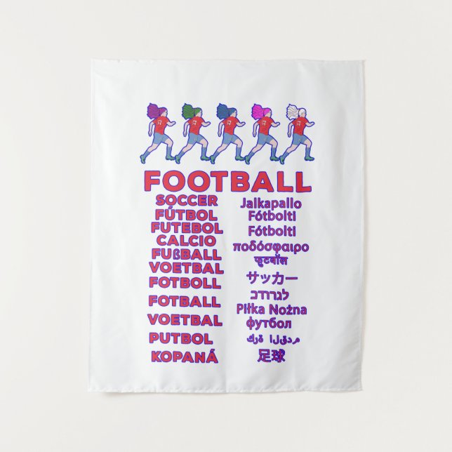 Tenture Noms de footballeuses multilingues pour fans de sp (Devant)