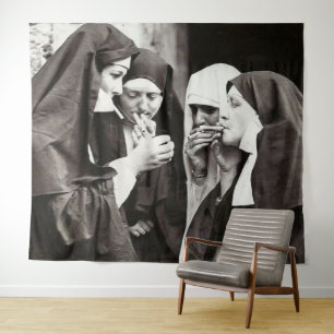 Tenture Nonnes fument Photographie Vintage
